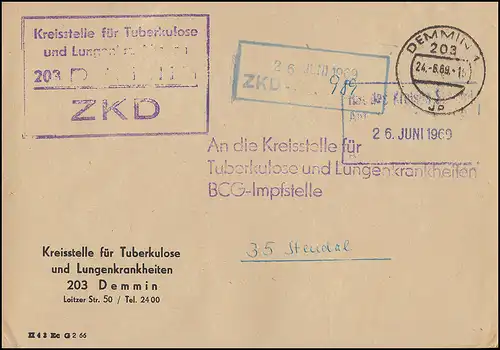 Lettre ZKD Cercle pour la tuberculose et les maladies des larmes DEMIN 24.6.69