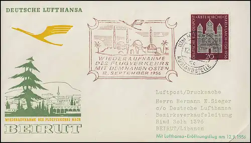 Eröffnungsflug Lufthansa Libanon Beirut, München 12.9.1956/ Beyrouth 15.9.56