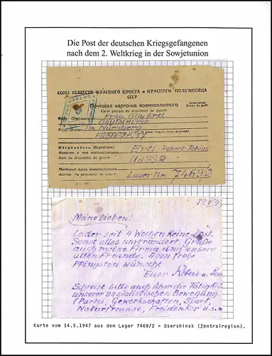 Poste de prisonniers de guerre Camp 7469/ 2 Dzerjinsk URSS vers Nuremberg du 19.5.1947