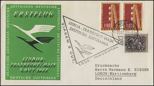 Erstflug Lufhansa Lissabon - Frankfurt/ Main,  Lisboa 3.10.55/ Lorch 4.10.55