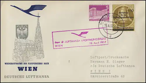 Eröffnungsflug Lufthansa nach Wien, Hamburg 18.4.1957/ Wien 101 18.4.1957