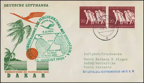 Eröffnungsflug Lufthansa Dakar, Hamburg 15.8.1956 / Dakar Principal 16.8.1956