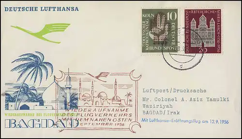 Eröffnungsflug Lufthansa Naher Osten, Hamburg 12.9.1956 / Bagdad 16.9.1956