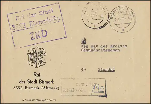 ZKD-Brief Rat der Stadt BISMARK 4.11.70 an Rat des Kreises STENDAL 5.11.70