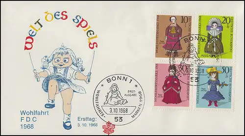 571-574 Wofa Puppen 1968 - Satz auf Schmuck-FDC ESSt Bonn 3.10.68