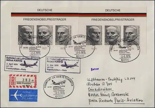 Premier vol Airbus A 300 Lufthansa LH 114 Frankfurt Main / Paris 2.5.1976 Lettre R