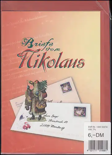 Post-Edition Briefe vom Nikolaus mit Faltblatt Marken SSt, ET-Quittung 30.11.98