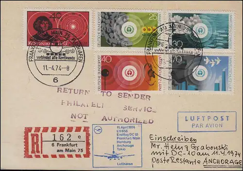 Premier vol DC 10 LH 656 Lufthansa R-Carte postale Francfort vers Anchorage 11.4.1974