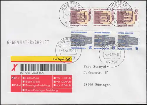 PostExpress Livraison contre signature à partir du 3.3.99: FDC SwK-MiF KREFELD 3.3