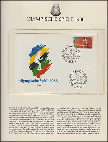 Olympia 1988 Seoul - Bund/Ber., 6 FDC, Tennis, Eiskunstlauf, Bonn/Berlin 18.2.88