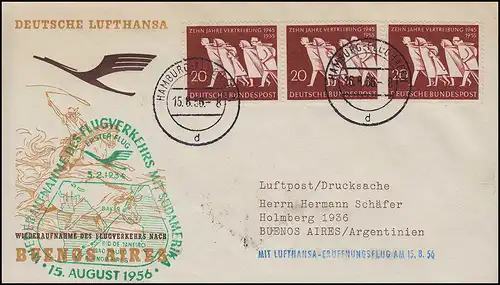 Airpost Lufthansa Vol d'ouverture Hambourg/ Buenos Aires 15.+ 17.8.1956