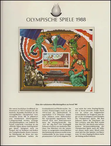 Olympische Spiele 1988 Seoul - Dschibuti,1 Großblock, Tennis, Fußball, Reiten **