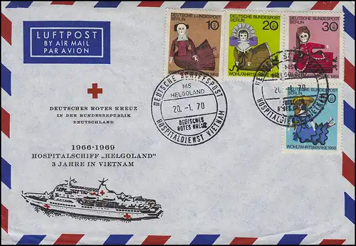 Deutsche Schiffspost Rotes Kreuz Hospitaldienst Vietnam MS HELGOLAND 20.1.1970