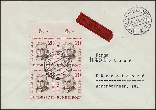 167 Hommes Berlin 20 Pf OR-Vbl. MeF Eil-Bf. Tages-O centré 5.2.59