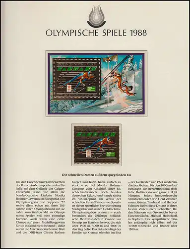 Olympische Spiele 1988 Seoul - Madagaskar Gold-Marke und -Block Eisschnellauf **