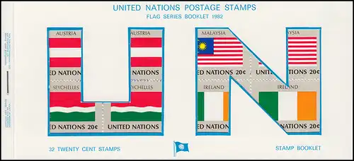 UNO New York AIDIP-Edition Flaggen-Markenheftchen 1982 Nummer 3B (weiß) ** 