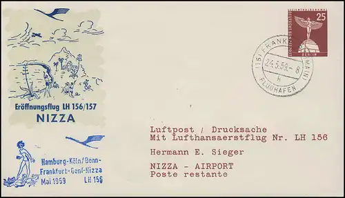 Berlin PU 19/17b Lufthansa LH 156/157 Frankfurt-Nice, FRANKFURT/MAIN 24.5.1959