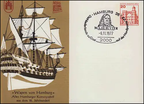 Berlin PP 76/3 NordPosta Wapen von Hamburg, SSt HAMBURG Ruyter 6.11.77