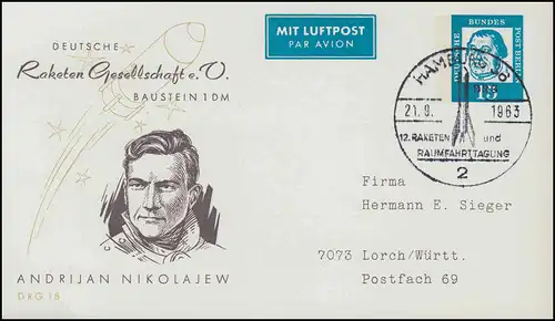 Berlin PP 31/16 DRG 18 Andrijan Nikolajew, SSt HAMBURG Raumfahrttagung 21.9.63 