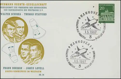 Berlin PP 40/5 DRG Hermann Oberth-Gesellschaft Nr. 34, SSt HANNOVER 1.5.1967