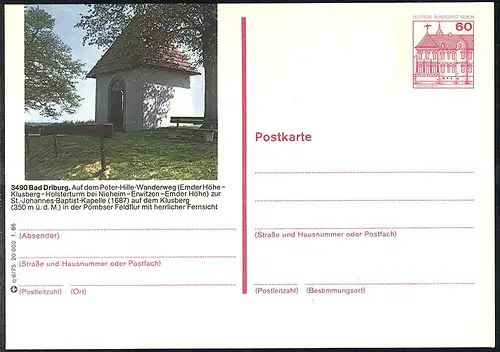 Bildpostkarte P 126d BuS 60 Pf Bad Driburg: Kapelle, Nummer q 6/75 **