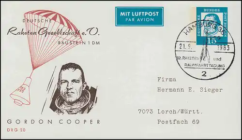 Berlin PP 31/17 DRG 20 Gordon Cooper mit SSt HAMBURG Raumfahrttagung 21.9.1963