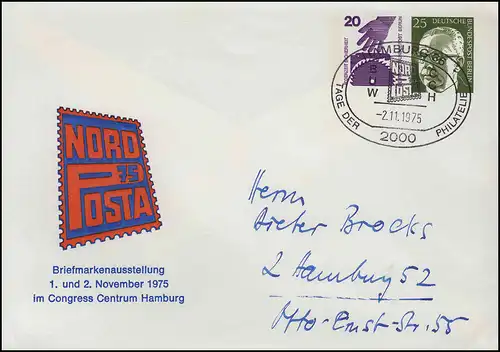 Berlin PU 52/2 Briefmarkenausstellung NORDPOSTA 2.11.1975, passender SSt HAMBURG