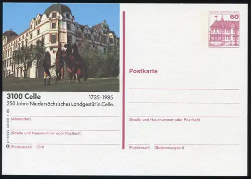 Bildpostkarte P 126b BuS 60 Pf Landgestüt Celle, Nummer p 16/222 **