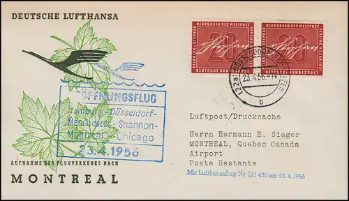 Eröffnungsflug Lufthansa LH 432 DÜSSELDORF/ MONTREAL 23./24.4.1956