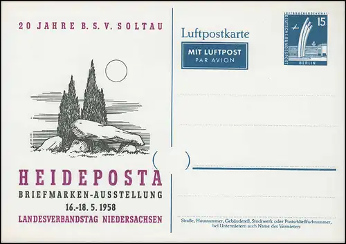 Berlin PP 19/6 BSV Soltau HEIDEPOSTA 1958, ungebraucht