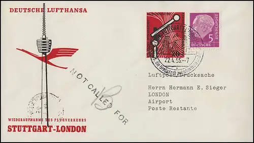 Eröffnungsflug Lufthansa Stuttgart - London, Stuttgart 22.4.56/ London 23.4.56