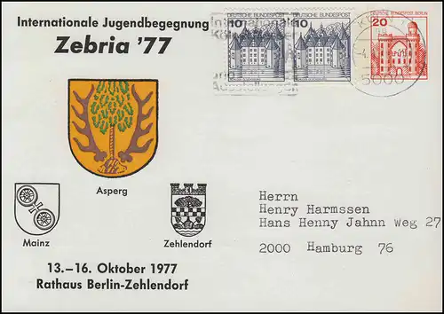 Berlin PP 76/31 Jugendbegegnung Zebria'77 mit Zusatzfr. Werbe-O KÖLN 4.1.1978