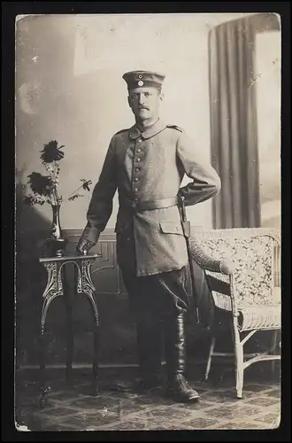 Foto AK Offizier in Uniform mit Säbel, Photograph Eugen Scheurer NEU-ULM 26.6.15