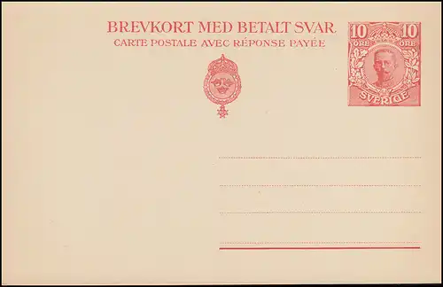 Schweden Postkarte P 38II Brevkort König Gustav ohne Druckdatum, ** postfrisch