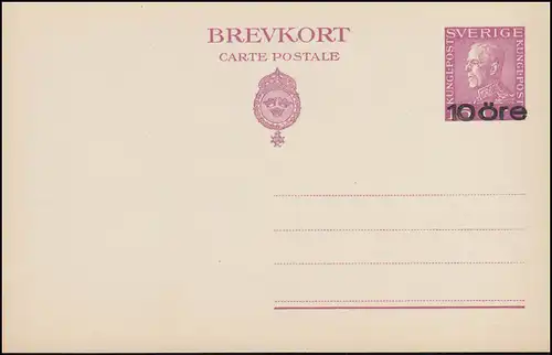 Schweden Postkarte P 46 Brevkort König Gustav 10 auf 15 Öre, ** postfrisch