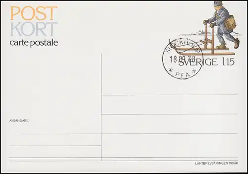 Schweden Postkarte P 102 Landbriefträger auf Tretschlitten, gestempelt