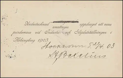 Postkarte P 19 BREFKORT 5 Öre, STOCKHOLM SÖDERMALM 22.4.1903 nach Helsingborg