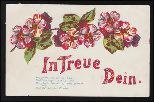 AK "In Treue Dein" Vers Blüten rosa Florale Schrift LENGERICH 11.12.1912