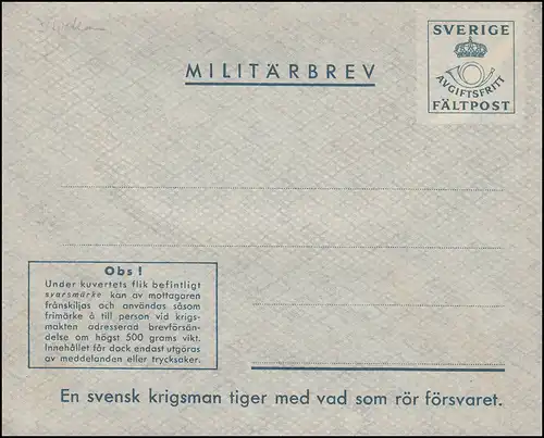 Militärpost MILITÄRBREV FÄLTPOST - rückseitig SVARSMÄRKE links, **