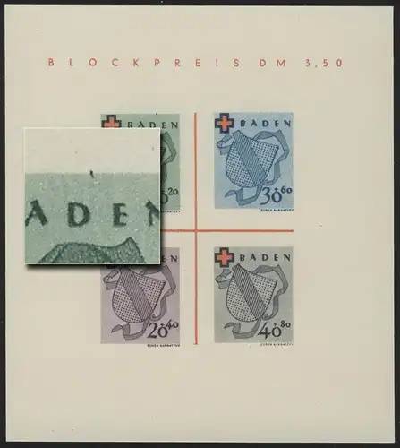 Block 2 Baden Rotes Kreuz Type I/III (*) original wie verausgabt