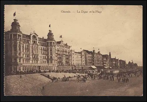 Belgien Foto AK OSTENDE La digue et la Plage, Strand Promenade, Feldpost 8.11.18