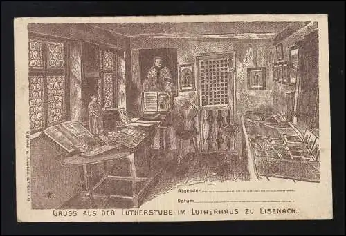 LUTHER Wohnstube Eisenach Stich Radierung Verlag A. Lucas ungebraucht