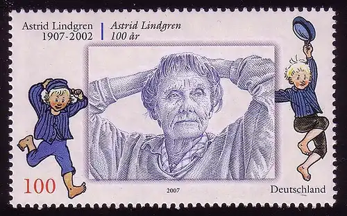 2629 Schriftstellerin Astrid Lindgren: Set zu 10 Briefmarken, alle ** postfrisch