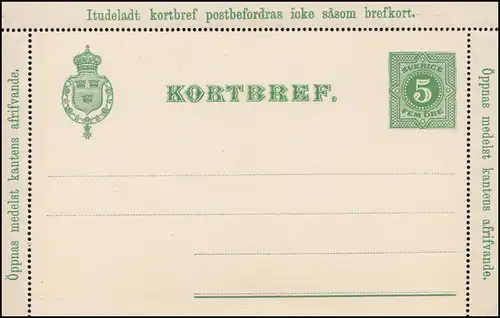 Schweden Kartenbrief K 3 KORTBREF Ziffer 5 Öre 1891, ** postfrisch