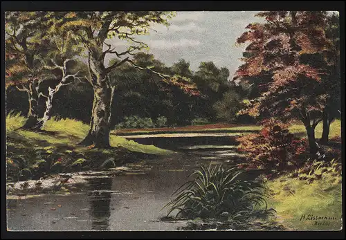 Künstler-AK Hugo Lissmann: Flußlandschaft im Wald, Feldpost  WILHELMSHAVEN 1917