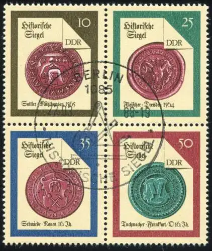 3156-3159 Historische Siegel 1988, Viererblock, ESSt Berlin 22.3.88