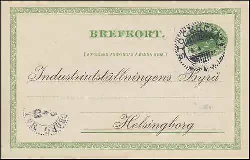 Postkarte P 19 BREFKORT 5 Öre, STOCKHOLM nach HELSINGBORG 1903
