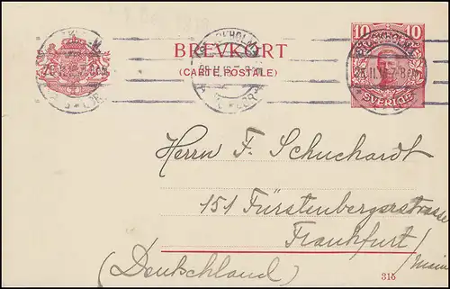 Postkarte P 30 BREFKORT König Gustav mit DV 315, STOCKHOLM 29.11.1916