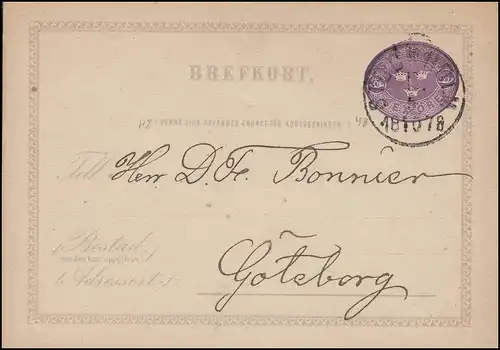 Postkarte P 1C I BREFKORT 6 Öre, STOCKHOLM 5.10.1878 nach Göteborg