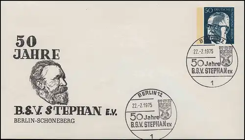 Berlin PU 50/3 BSV Stephan e.V. Schöneberg, correspondant SSt BERLIN 12 - 22.2.1975